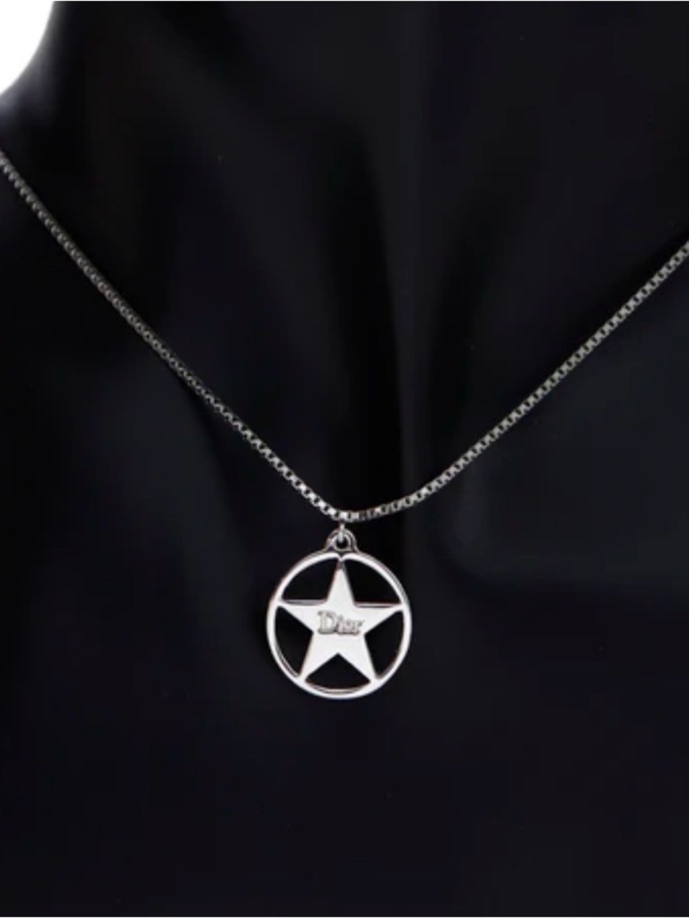 Dior Silver Star Circle Pendant Necklace